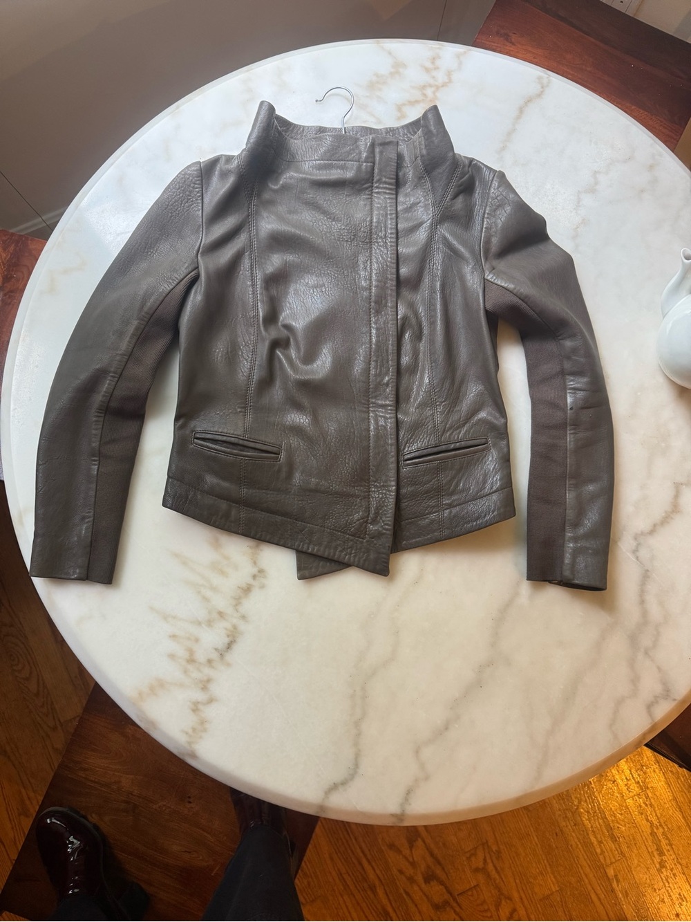7 For All Mankind Taupe Leather Zip-Front Jacket, Size S